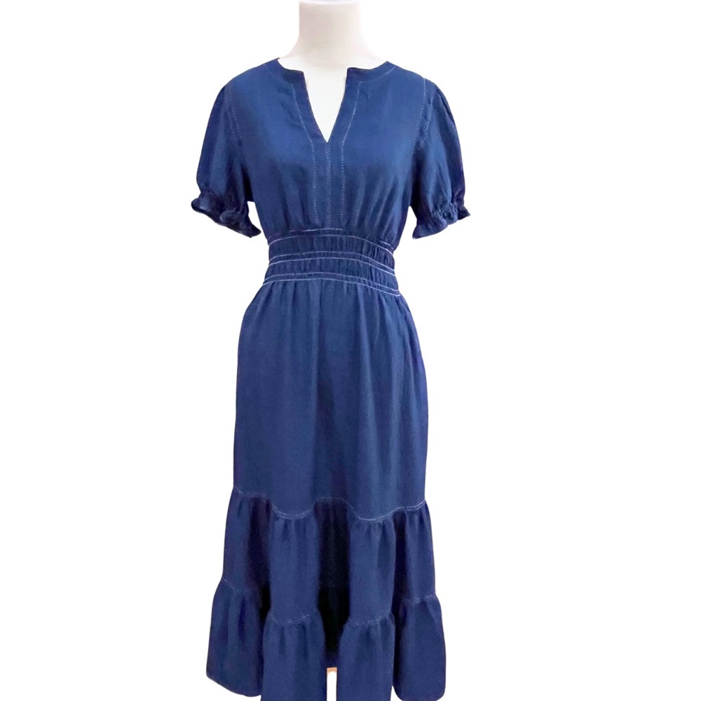 Max Studio | XS Navy Blue Tiered Ruffle Maxi Dress with Smocked Waist